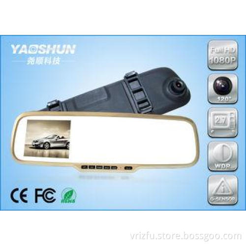 Full HD Golden Frame Bluetooth Car Rear View Mirror 2.7" Sc